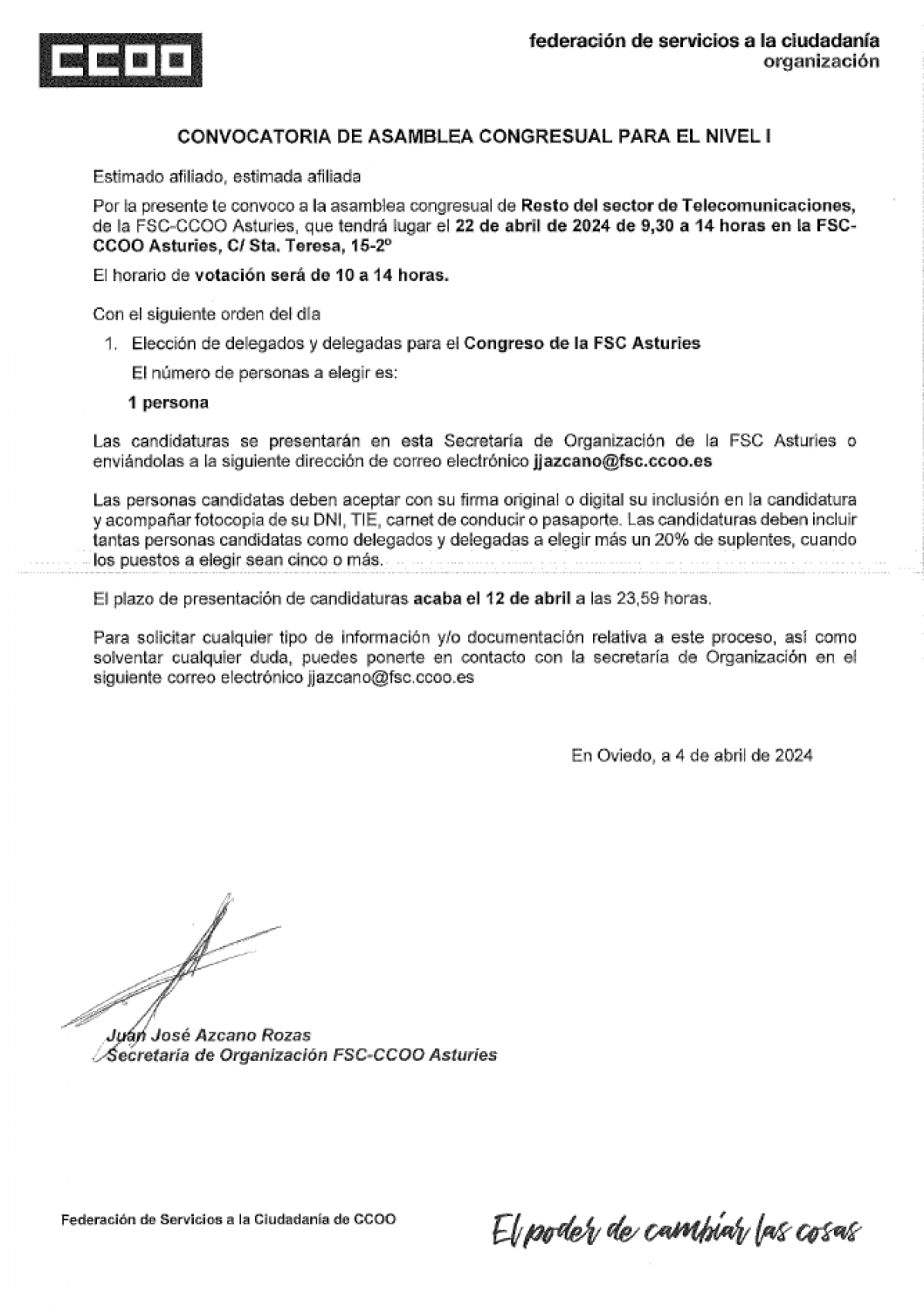 Asamblea Congresual. Congreso FSC Asturias. Sector Telecomunicaciones Resto